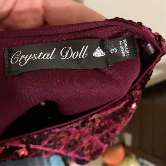 Crystal Doll Red Burgundy Sequins Crop Top/Skirt. Mini/Midi 2-piece set. Size 3 - Picture 3 of 13